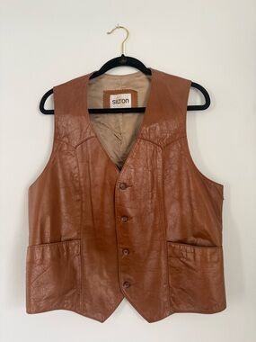 Silton Men's Tan Leather Button-Front Vest